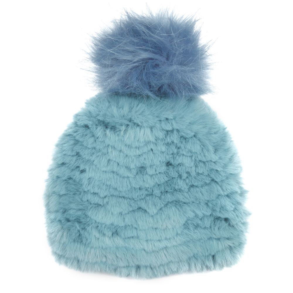 Two Seaside Babes Aqua Blue Faux Fur Fluffy Pom Pom Hat | Newborn, Baby, Toddler, Child, Women's Sizes 9 - 12 Month